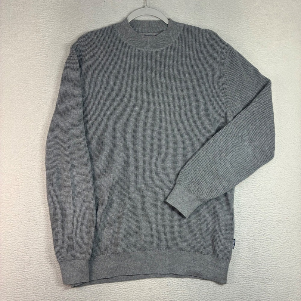 Barbour Waffle Knit Sweater Men M Gray Cotton Crewneck Preppy Outdoor Classic